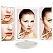 Lighted Makeup Vanity Mirror with 38 LED, LIVSTON Trifold Travel Cosmetic Mirror with Touch Dimmer, 1X/2X/3X Magnification Sections, USB Cable or Battery Operated