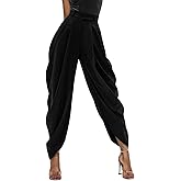 Vakkest Women's Pleated Dress Pants Baggy Barrel Harem Slacks High Waisted Wide Leg Business Work Casual Trousers