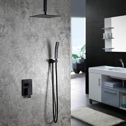 Homary Contemporary Matte Black 12 Rain Shower Set Square Shower