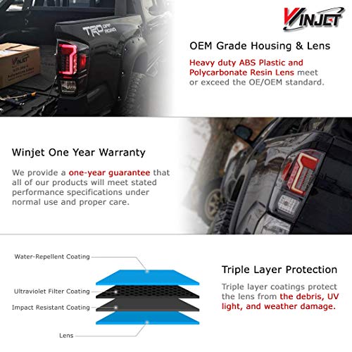 Winjet WJ20-0466-16 Taillights Lamps Replacement for 2016-2019 Toyota Tacoma Black/Clear LED Tail Lights Glow Bar Running Brake