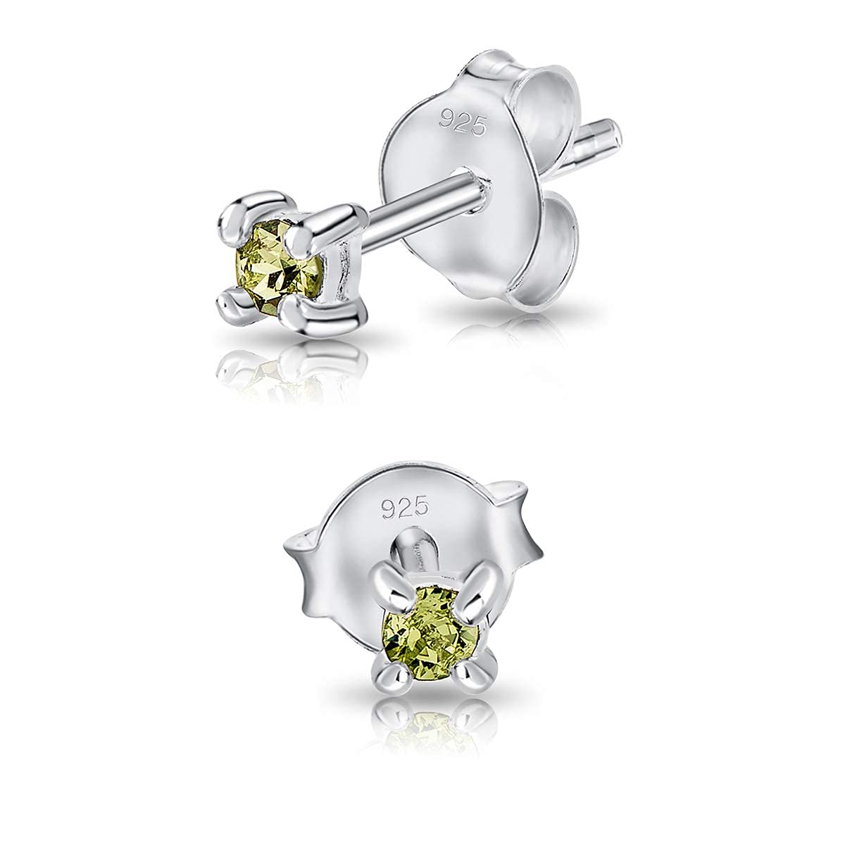 Peridot Stud Earrings 925 Sterling Silver - Small Studs for Women with Peridot Crystals - Hypoallergenic Earrings Nickel Free