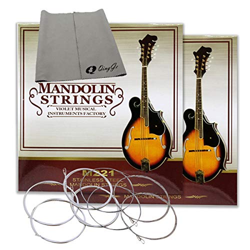 Q QINGGE Steel wire Mandolin strings 2 sets with a Polishing cloth ,light,010-035
