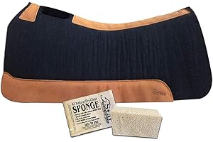 5 STAR EQUINE PRODUCTS ...NATURALLY THEBEST 5 Star Contoured Horse Saddle Pad Blanket - 7/8" Thick Western Contoured Black Pad 30" x 30" 100% Wool Free Sponge