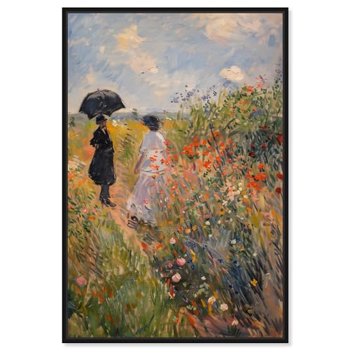 Art Remedy A Stroll Through The Flowers Framed Impressionism 1 Piece Canvas Wal…