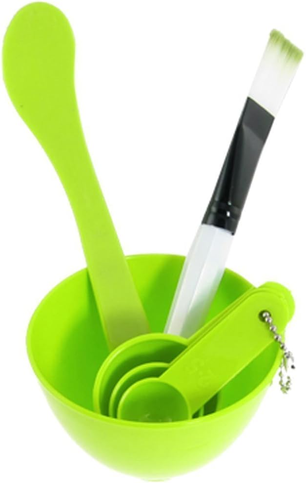 Ladies Facial Beauty Skin Care Mask Mixing Bowl Stick Brush Gauge 4 in 1 Green