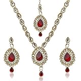 Dancing Girl Women's Antique Kundan Like Work Indian Pakistani Ethnic Necklace Set Mw82M Red