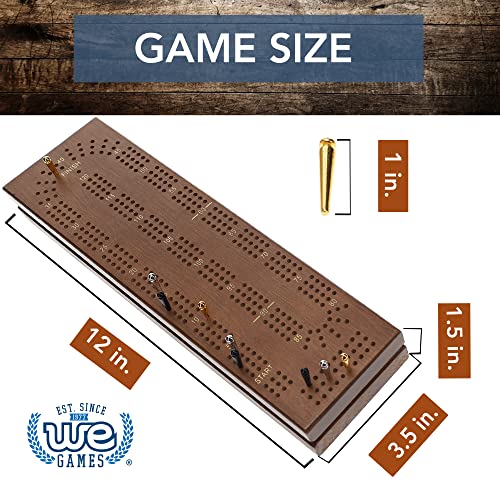 WE Games Wooden Cribbage Board Game Set, Continuous 3 Track for 23
