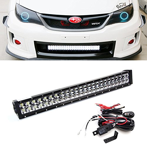 iJDMTOY WRC Rally Style 25" 144W High Power Double-Row LED Light Bar with Lower Bumper Grille Mounting Bracket & Relay/Switch For 2011-2014 Subaru Impreza WRX/STI