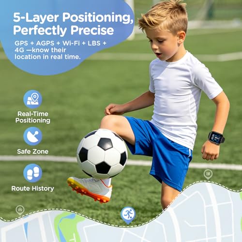 4G Children's Smartwatch IP68 Smartwatch with GPS, Calls, Video Calls, Voice Chat, Dual Camera, SOS, School Mode, Torch, Alarm, Smart Watch for Boys and Girls Black