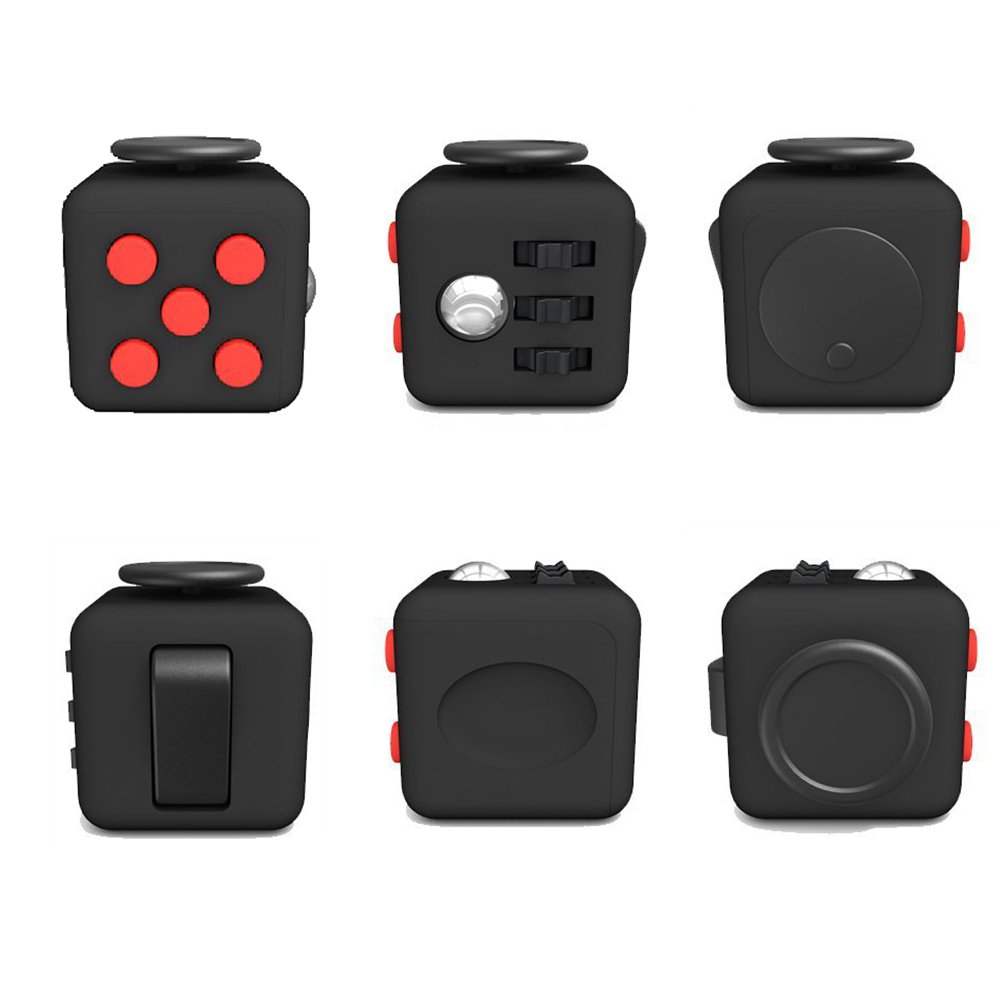 Amteker Fidget Cube Fidget Toy Anxiety Attention Stress Relief, and Break Nervous Habits for Children and Adults (Black and Red)