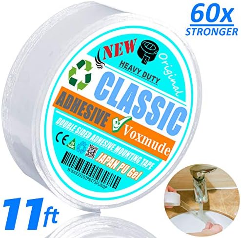 Double Sided Clear Adhesive Tape Removable Two Sided Stick Washable Reusable Heavy Duty Transparent Gel Grip Tape for Carpet/Kitchen Rugs/Home Wall Decor/Bathroom/Office/RV Repair (2 inches X 11ft)