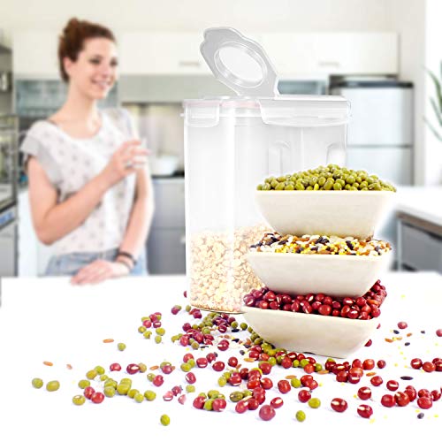 Airtight Cereal Storage Containers - Food Dispensers with BPA Free Plastic + 4 Side Locking Lids - Dry Cereal Keeper for Kitchen Storage Rice Flour Sugar Snacks Coffee - 16.9 Cup 135.5 Ounce Set of 3