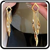 Dainty Geometric Tassel Dangle Earrings for Women,Vintage Silver Leaf Long Square Fringe Hanging Earrings Charm Prom Wedding Jewelry Gifts