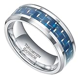 8mm Tungsten Carbide Ring Blue Carbon Fiber Inlay Wedding Engagement Comfort Fit