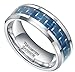 8mm Tungsten Carbide Ring Blue Carbon Fiber Inlay Wedding Engagement Comfort Fit