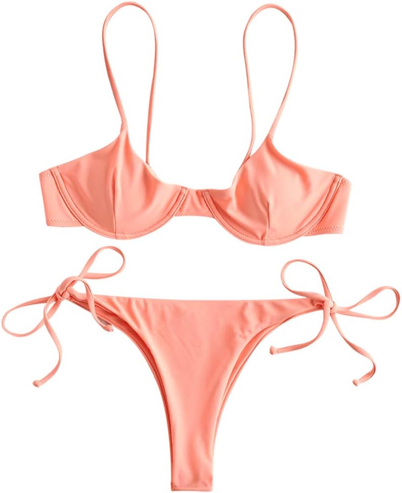ZAFUL Women's Underwire Push Up Balconette Tie Side String Bikini Set Swimsuit