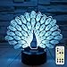 ZOKEA Night Light 3D lamp 7 Colors Changing Nightlight with Smart Touch & Remote Control 3D Night Light for Kids or as Gifts for Women Kids Girls Boys (Peacock)