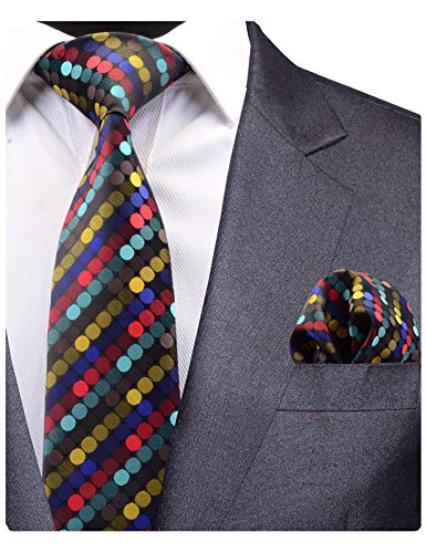 GUSLESON Brand New Colorful Dots Silk Tie and Pocket Square Set Mens Wedding Necktie (0779-04))
