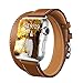 CNBEYOUNG Apple Watch Band 42mm, Genuine Leather Apple Watch Band Strap Bracelet Replacement Wrist Band with Adapter Clasp for Apple Watch Series 1 Series 2 Apple iWatch (Double Tour-Brown-42mm)