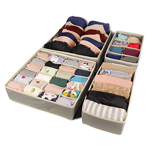 meqution Closet Underwear Organizer,Foldable Storage Box Drawer Divider Kit Set of 4 for Underwear,Bras,Socks,Ties, Scarves(Gray) - Thumbnail 7