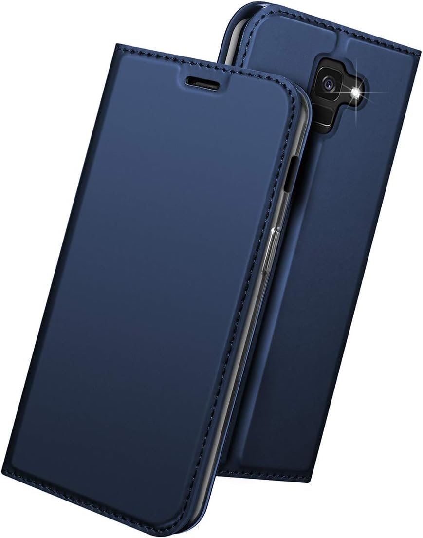 Samsung Galaxy A8 Plus 2018 Case KumWum PU Leather Slim Shockproof Inner Stand Function Card Slot Magnetic Closure Flip Cover for Samsung A8+ 2018 (Galaxy A8 Plus 2018, Blue)