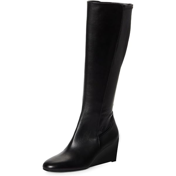 YDN Women Fashion Stacked Wedge Heel Knee High Boots Closed Pointed Toe Suede Winter High Heel Long Boots Trendy Pull On Dress Shoes With Zipper Size 4 Black | Knee-High-377608