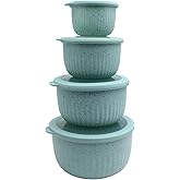 COOK WITH COLOR Prep Bowls with Lids- Wide and Deep Nesting Plastic Small Mixing Bowl Set with Lids, 8 Piece Set - Deep Bowls, Speckled Mint