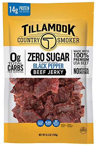Tillamook Country Smoker Zero Sugar Black Pepper Keto Friendly Beef Jerky, 6.5 Ounce (Pack of 1)