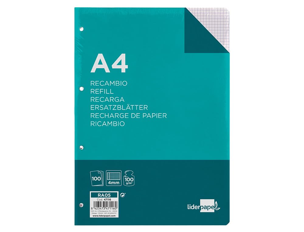 Liderpapel Replacement A4 100 Sheets 100G/M2 Frame 4 mm with Margin 4 Drills