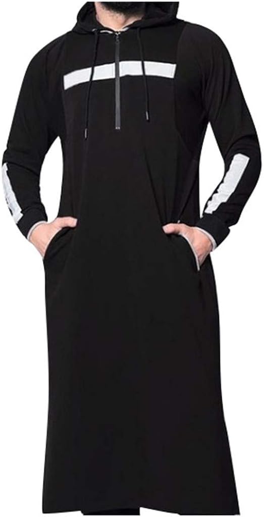 Beautyfine Men's New Muslim Robes Autumn Winter Casual Long-Sleeved Hooded Shirt Tops: Clothing