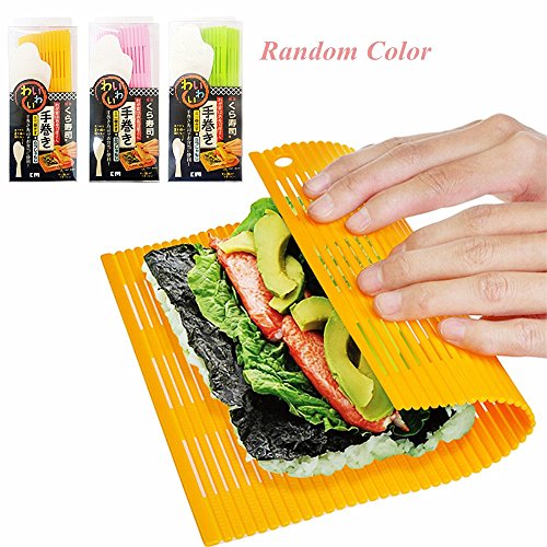 Shuxy Non-Stick Sushi Rolling Mat DIY Sushi Roller Maker with a Rice Paddle Japanese Plastic Sushi Making Kit 8.3" L x7.0" W Random Color