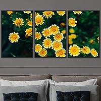 3 Piece Framed Canvas Wall Art Yellow Cluster Flowers and Colorful Bouquet Canvas Prints Home Artwork Decoration for Living Room,Bedroom - 16