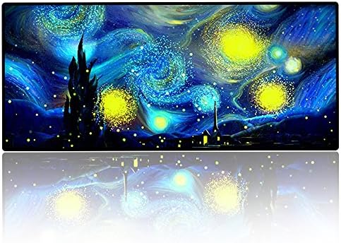 Extended Xxxl Gaming Mouse Pad - Van Gogh Starry Night Mousepad - Super Thick Gaming Mouse Mat and Keyboard Pad,Portable Large Size Desk Pad for Latop- Non-Slip Rubber Base