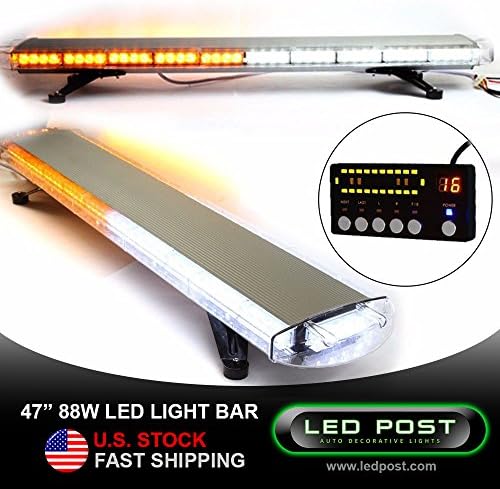 LED POST SL-BAR-LED207DS-AMBER-WHITE Emergency Sig Alert Hazard Warning Security Strobe Light Bar Rooftop with Digital Controller, 88W