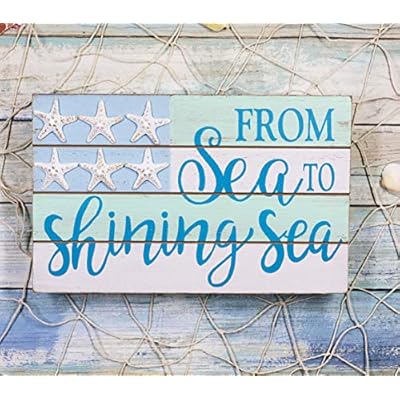 Ebros Nautical From Sea To Shining Sea Wall Decor Sign Starfish Stars And Stripes Slatted Banner Flag Decorative Plaque… 51OLDy4cyFL. SS400