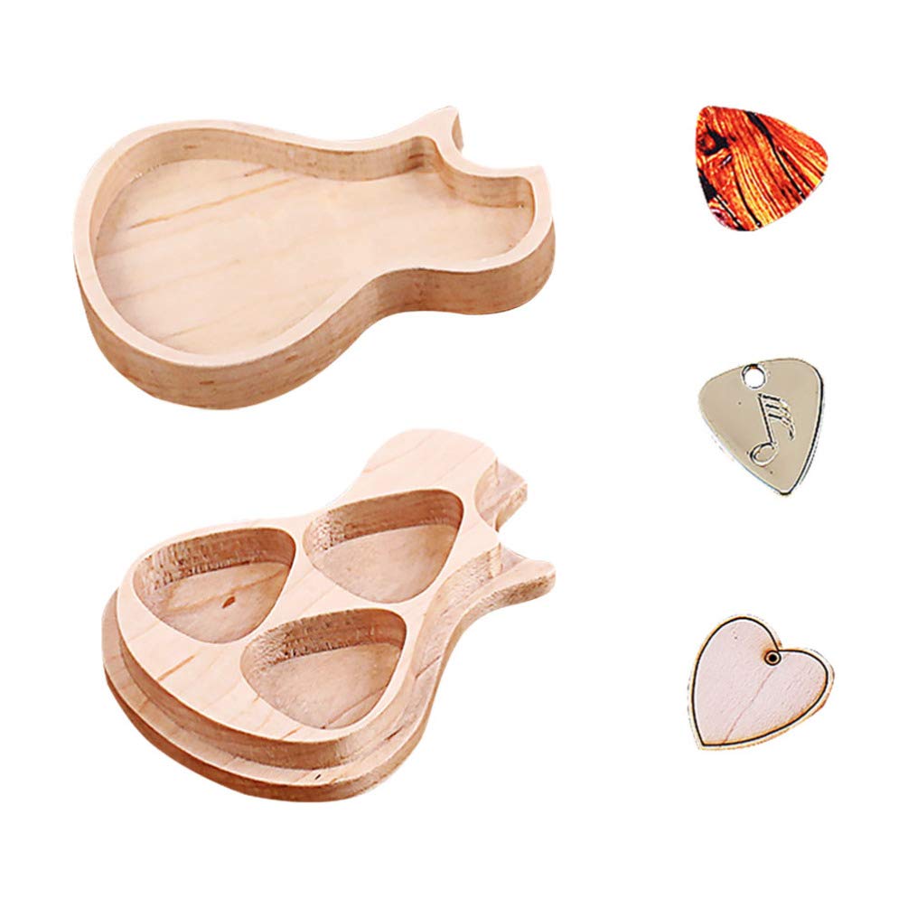 1 Set Wood Guitar Pick Box Guitar Shaped Guitar Pick Box Plectrum Container With Guitar Pick For Guitar Standard Picks
