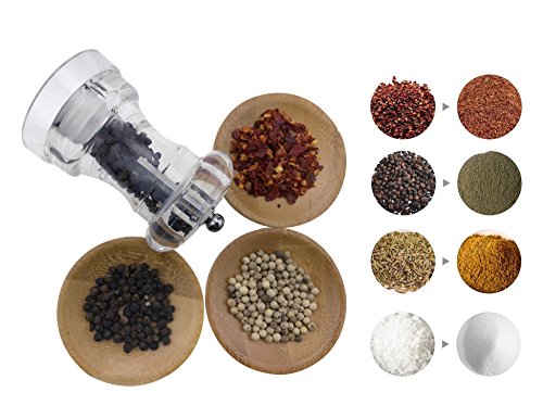Haku Pepper Grinders,Clear Acrylic Creative Hand Operated Salt and Pepper Mill Set, Salt Shakers with Ceramic Grinding Core FDA Certification of Food Grade Acrylic - 1 Piece