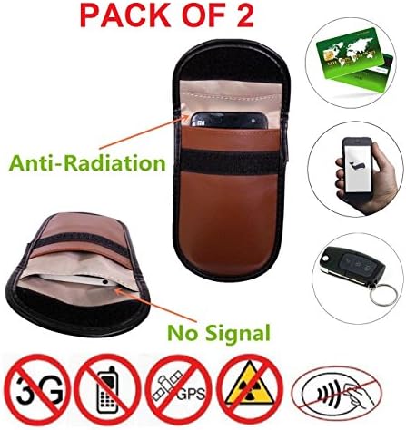 REALMAX【PACK of 2 Car Key Signal Blocker Pouch Box Protector Case Cover Faraday Cage Tin RFID Bag Card Holder Wallet Keyless Fob Guard Antitheft Lock Device Phone Privacy Protection Security (Brown)