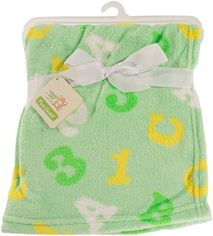 Snugly Baby Light and Cozy Plush Baby Blanket (Green ABC's)