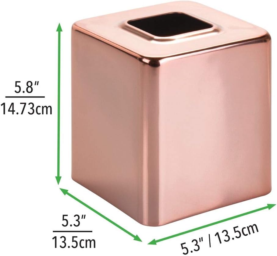 mDesign Modern Square Metal Paper Facial Tissue Box Cover Holder for Bathroom Vanity Countertops, Bedroom Dressers, Night Stands, Desks and Tables - Rose Gold: Home & Kitchen