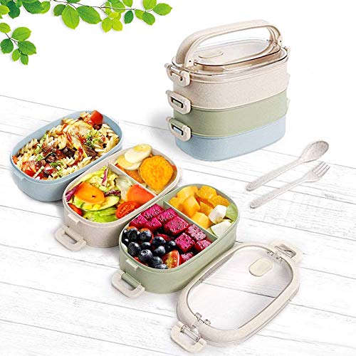 Lunch Box, 3-Layer Bento Box and Cutlery Set Lunch Boxes Food Storage Lunch Box for Kid Adult Work School, Suitable for Microwave and Dishwasher