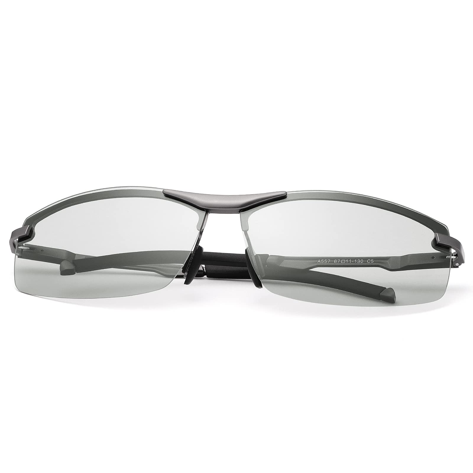 Polarized Photochromic Outdoor Sports Safety Sunglasses for Men Women Anti Glare UV400 Protection for Day and Night Driving Cycling Golf Running Cycling Fishing Eyewear Sun Glasses (A557-Gun Color)