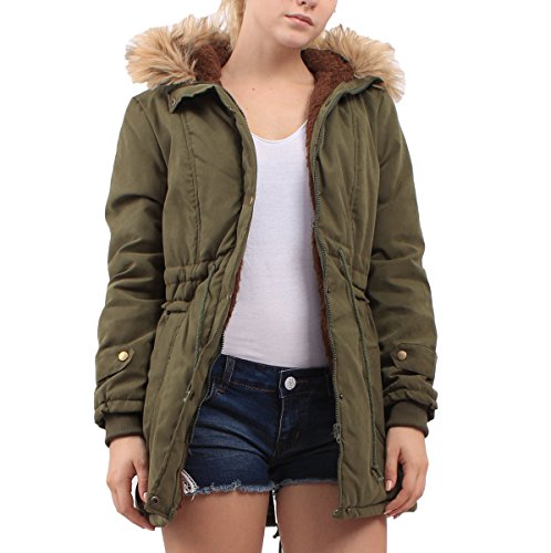 Womens Winter Warm Hooded Parka Overcoat Faux Fur Long Jacket Outwear Coats Green 2XL