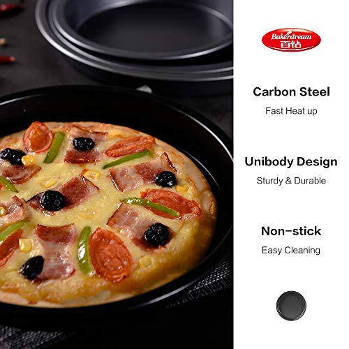 Bakerdream Non-Stick Pizza Pan Carbon Steel Pizza Tray Pie Pans Round Pizza Pan (8 inch) - Thumbnail 3