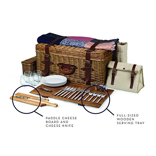 PICNIC TIME Charleston Luxury Wicker Picnic Basket for 4 with Blanket