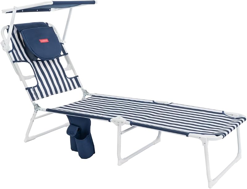 Chaise de Plage - Transat Pliable - 5 Positions - Parasol Réglable UPF 50+ - Trou pour la Tête et Bras - Oreiller Ergonomique - Aluminium et Polyester - Bleu