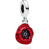 Doyafer Red flower pendant 925 Sterling Silver Charm Fit Women's Bracelet Necklace Pendant Jewelry Gift for Family and Friends