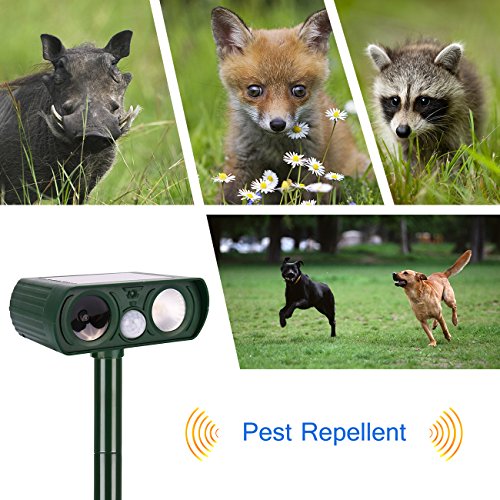Dog Repellent, Outdoor Solar Powered and Weatherproof Ultrasonic Dog/Cat/Mosquito Repeller (Green) - Thumbnail 6