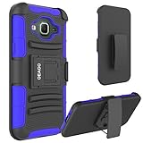 Galaxy J3 Case, Galaxy Amp Prime Case, Galaxy Express Prime Case, OEAGO [Drop Protection] Defender Full Body Hybrid Case Cover with Belt Clip for Samsung J3 (2016) / Amp Prime / Express Prime - Blue