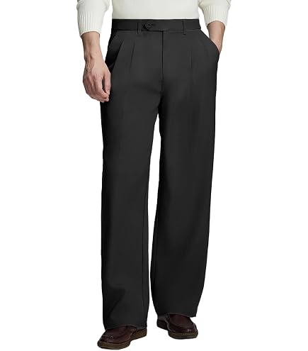Susclude Baggy Dress Pants Men Pleated Wide Leg Trousers Casual